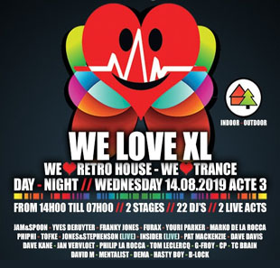 Musique électronique WE LOVE RETRO HOUSE XL INDOUR/OUTDOOR :: DAY/NIGHT BRAINE L'ALLEUD